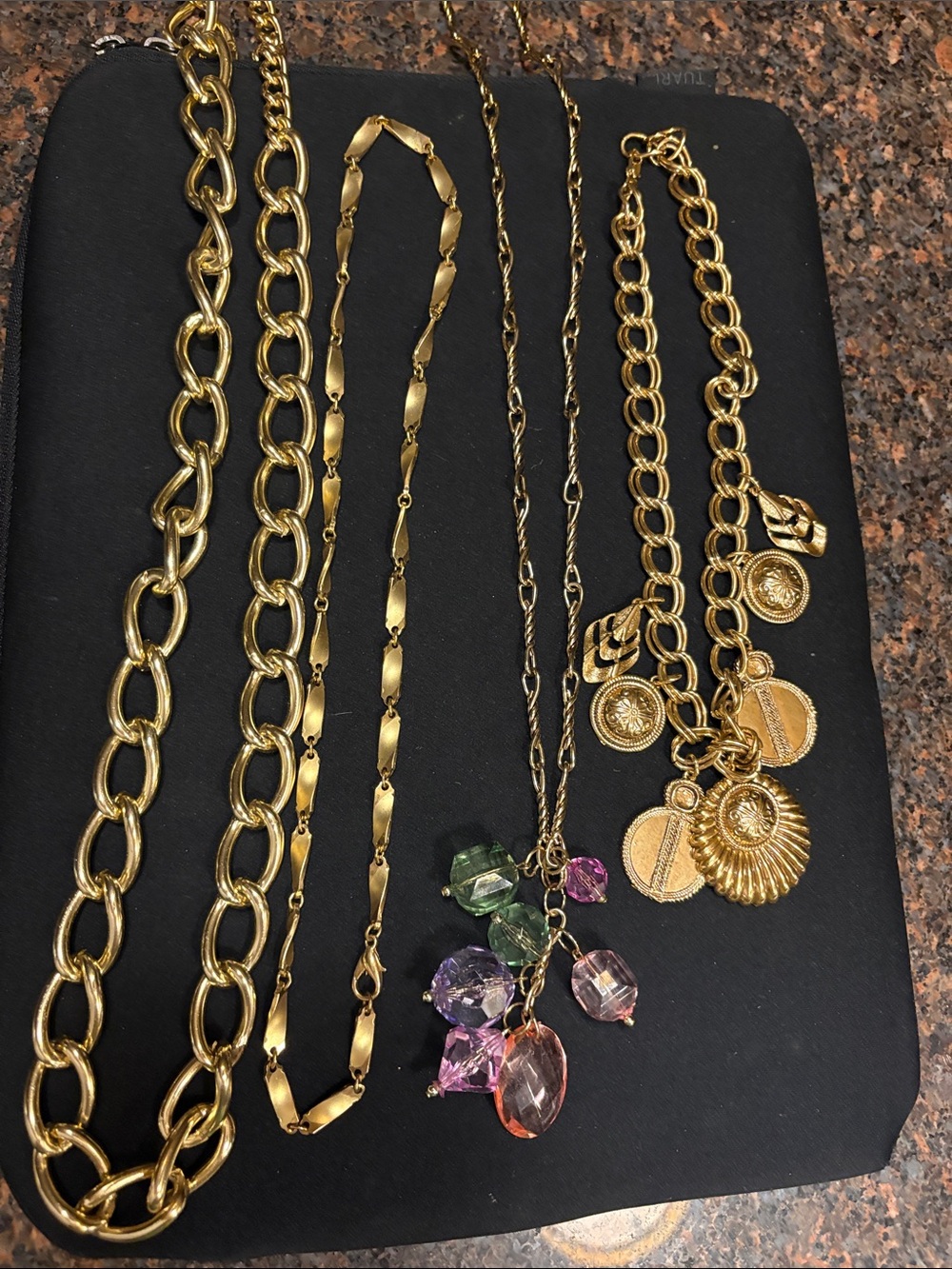 Gold-Tone Women’s chunky costume  Jewelry lot Necklaces long  chain charms